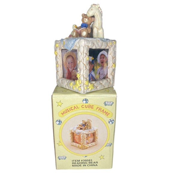 Music Box Musical Cube Picture Frame - Reading Bear - Plays “It’s A Small World” - Picture 2 of 12